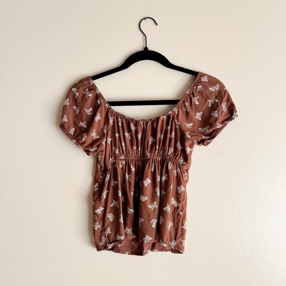Hollister Brown Butterfly Print Blouse - Picture 5 of 6